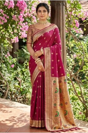 Pink Saree in Embroidered Silk SR30007