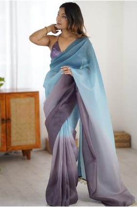 Grey Embroidered Silk Saree SR29867
