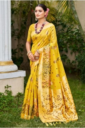 Yellow Embroidered Silk Saree for Women SR29838