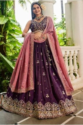 Embroidered Tissue Lehenga Choli in Burgundy LC8493