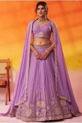 Embroidered Lehenga Choli in Lavender Tissue LC8846