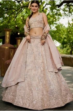 Pastel dusty Embroidered Tissue Lehenga Choli LC8594
