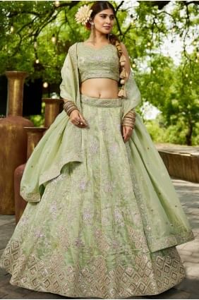Pista Lehenga Choli in Tissue with Embroidered LC8595