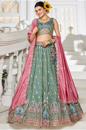 Sea green Lehenga Choli in Tissue with Embroidered LC8600