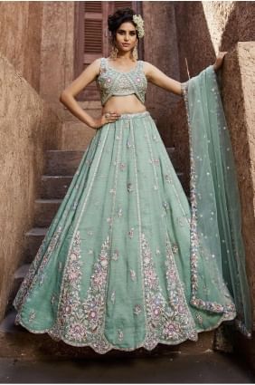 Embroidered Tissue Sea green Party Lehenga Choli with Dupatta LC8358
