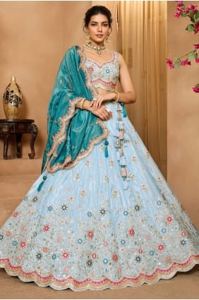 Lehenga Choli in Sky blue Tissue with Embroidered LC8786