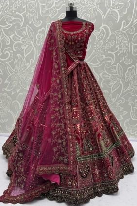 Velvet Lehenga Choli in Pink with Embroidered LC8572