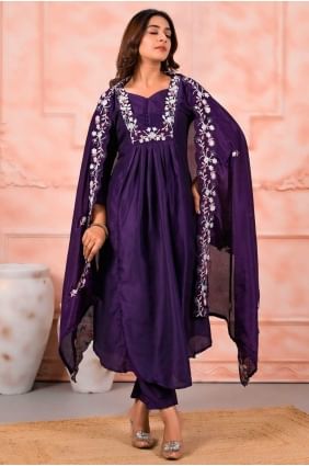 Embroidered Viscose Lavender Salwar Suit with Dupatta SK155678