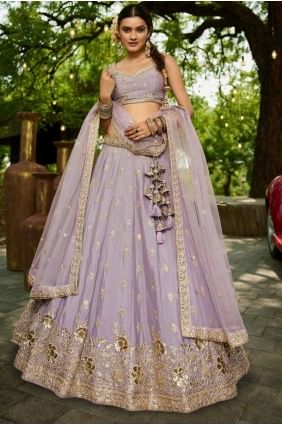 Embroidered Wedding Lehenga Choli in Mauve Chiffon LC8496