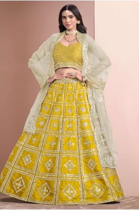 Embroidered Wedding Lehenga Choli in Yellow Art silk LC8325