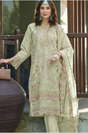 Embroidered Organza Salwar Kameez in Pista SK155150