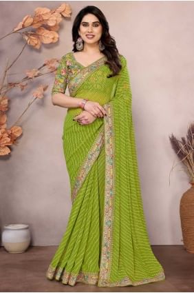Rich Embroidered Saree in Parrot green Georgette SR28692