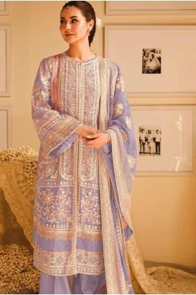 Embroidered Straight Pant Suit in Sky blue Georgette SK155158