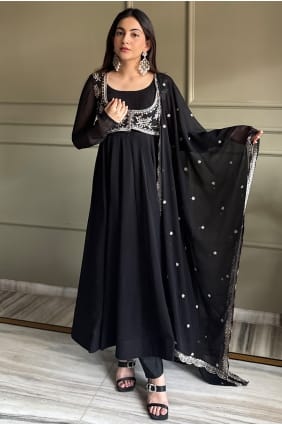 Black Anarkali Suit with Sequins Faux georgette AS4301