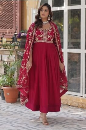 Faux georgette Gown Dress with Embroidered GW1125