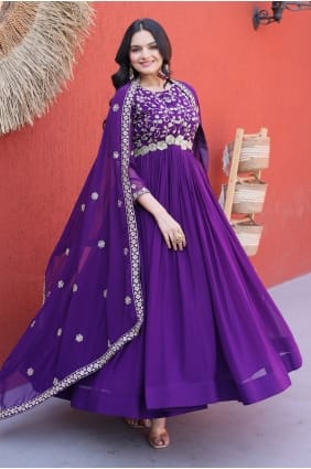 Purple Embroidered Gown Dress in Faux georgette GW1289