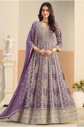 Lavender Embroidered Faux georgette Anarkali Suit AS4284