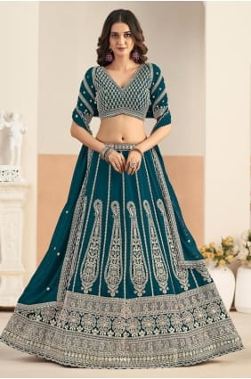 Teal Embroidered Faux georgette Lehenga Choli LC8994