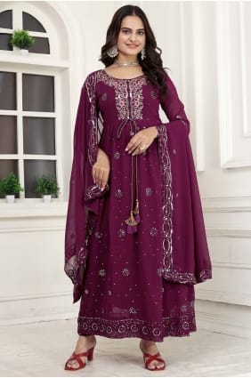 Sequins Faux georgette Anarkali Suit in Purple AS4223