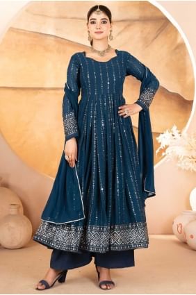 Weaving Faux georgette Salwar Kameez in Blue SK155743