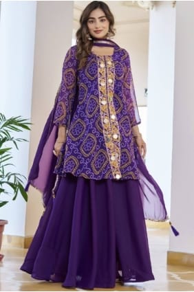 Mirror Faux georgette Sharara Suit in Purple SS1288