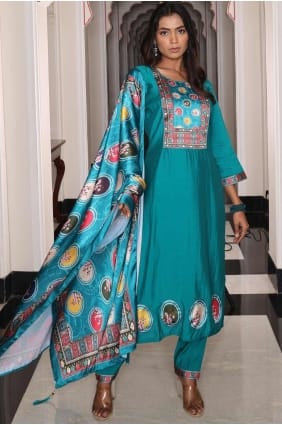 Firozi Straight Pant Suit with Embroidered Silk SK155187