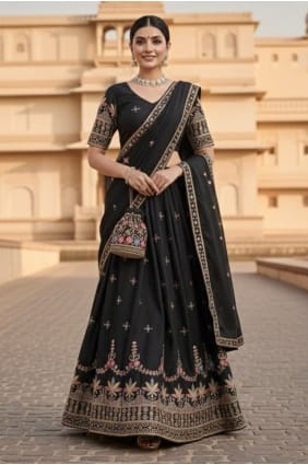 Black Georgette Lehenga Choli with Embroidered LC8962