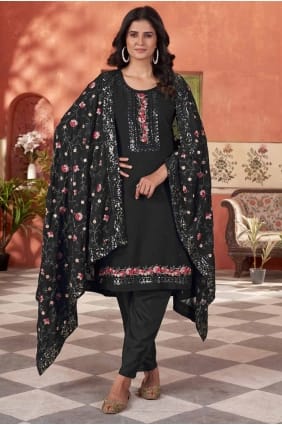 Georgette Black Salwar Kameez in Embroidered SK155034