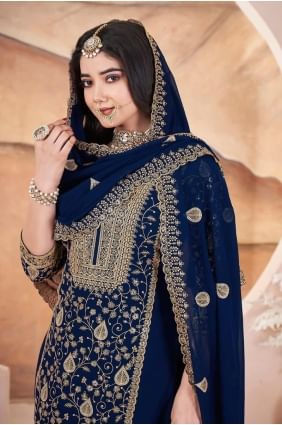 Georgette Blue Palazzo Suit in Embroidered PZ4121