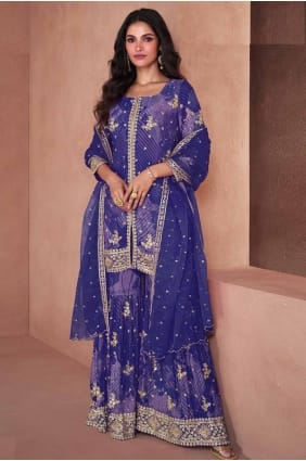 Georgette Eid Palazzo Suit in Purple with Embroidered PZ4097