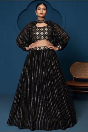 Black Lehenga Choli with Embroidered Georgette LC8873