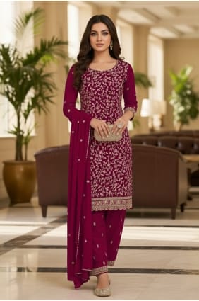 Georgette Salwar Kameez with Embroidered in Burgundy SK159148
