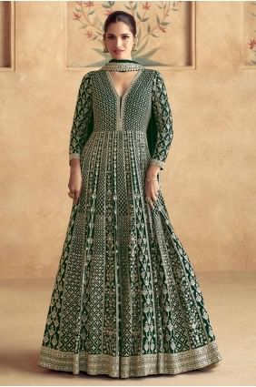 georgette embroidered green gown dress with dupatta GW1096