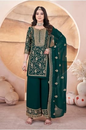 Georgette Embroidered Green Palazzo Suit with Dupatta PZ4118