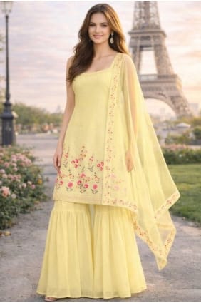 Light yellow Sharara Suit with Embroidered Georgette SS1310