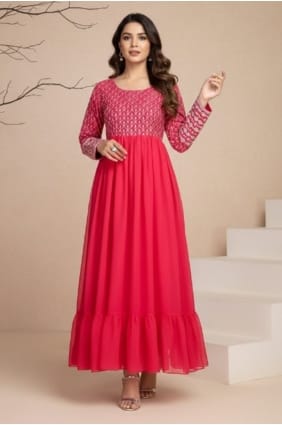 Pink Gown Dress in Georgette with Embroidered GW1197