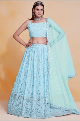 Sky blue Lehenga Choli in Embroidered Georgette LC8832