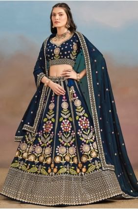Blue Georgette Sequins Lehenga Choli with Dupatta LC8559