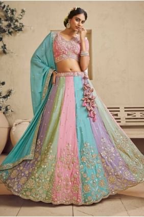 Georgette Lehenga Choli in Multicolor with Weaving LC8617