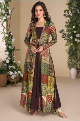 Georgette Gown Dress with Embroidered in Brown GW1192