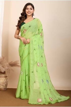 Georgette Green Saree in Printed SR28030