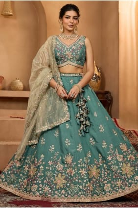 Green Georgette Lehenga Choli with Embroidered LC8805