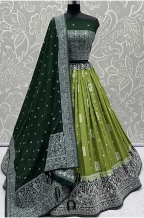 Parrot Green Georgette Embroidered Lehenga Choli Ensemble LC8672