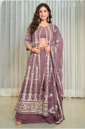 Georgette Lavender Lehenga Choli in Embroidered LS076