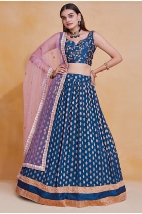 Teal blue Lehenga Choli with Embroidered Georgette LC8870