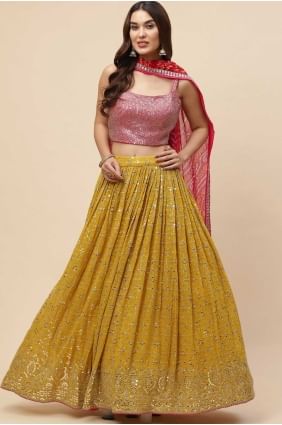 Georgette Yellow Lehenga Choli with Dupatta LC8576