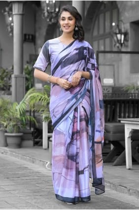 Printed Georgette Gown Dress in Multicolor,pink GW1267