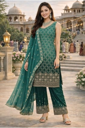 Georgette Palazzo Suit in Multicolor with Embroidered PZ4371