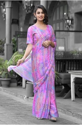 Printed Georgette Gown Dress in Pink GW1266