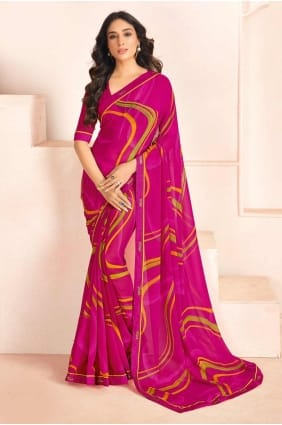 Georgette Printed Pink Saree with Blouse SR28415